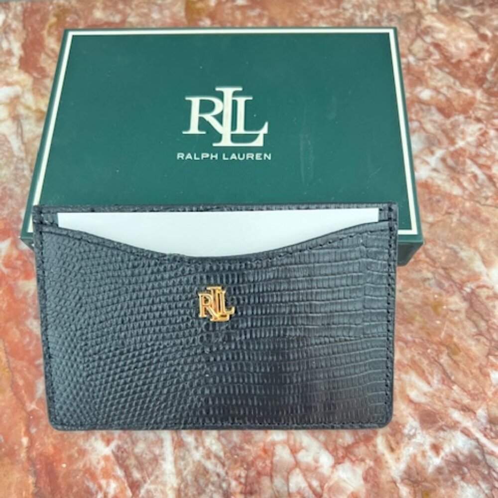 Ralph Lauren Passcase Card Case Black Leather Embossed